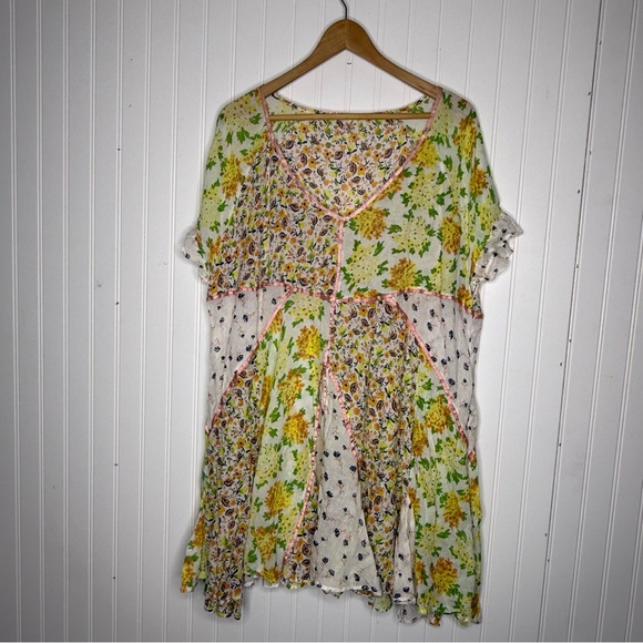 Free People wildflower patchwork mini dress in multi Ivory Combo Size Large - Picture 2 of 12
